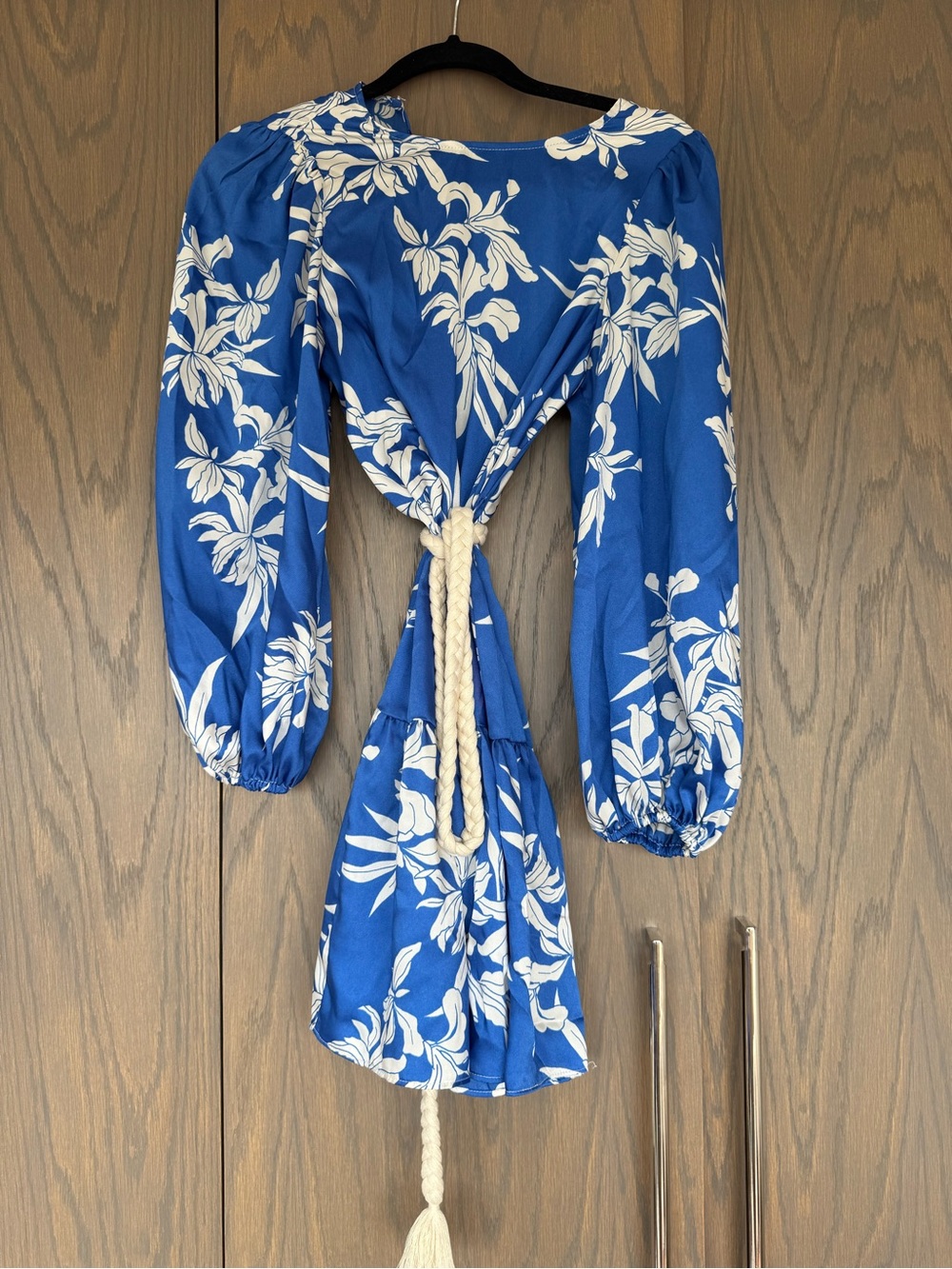 Alexis Blue and Cream Floral Mini Dress with Tie-Back